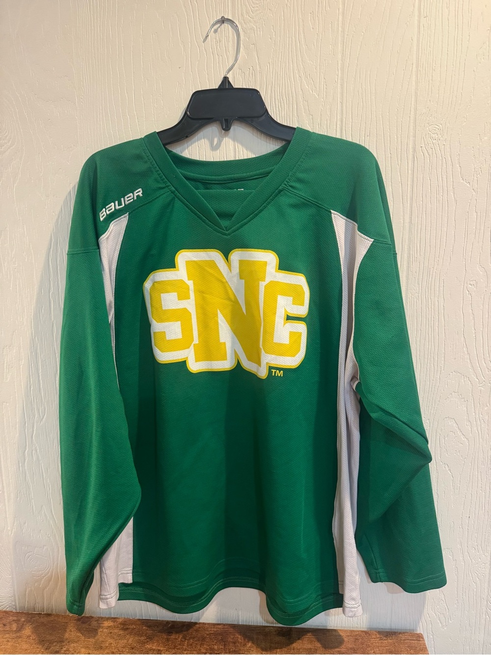 Bauer Green and White St. Norbert Hockey Jersey with Yellow Logo